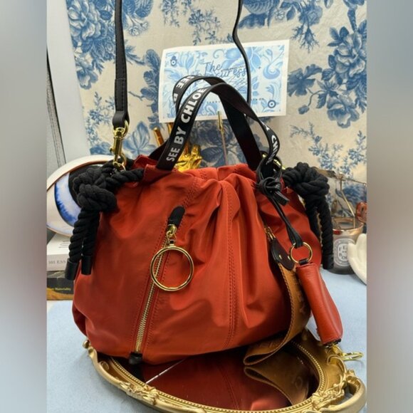 🆕 SEE BY CHLOE 🧿 NWOT Mini Flo Shoulder Bag, Red Nylon - Picture 5 of 16